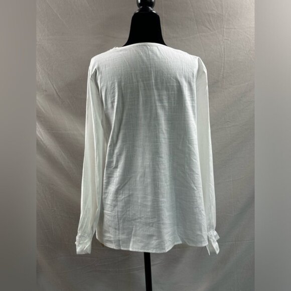 French Guipure Lace Trim Flare Sleeve Peplum Blouse - Picture 8 of 8